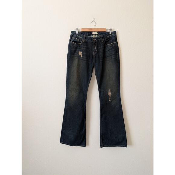 BKE Buckle Denim Jeans Low Rise 31x35.5 Tall Dark Wash Flared Y2K Distressed - Picture 8 of 10